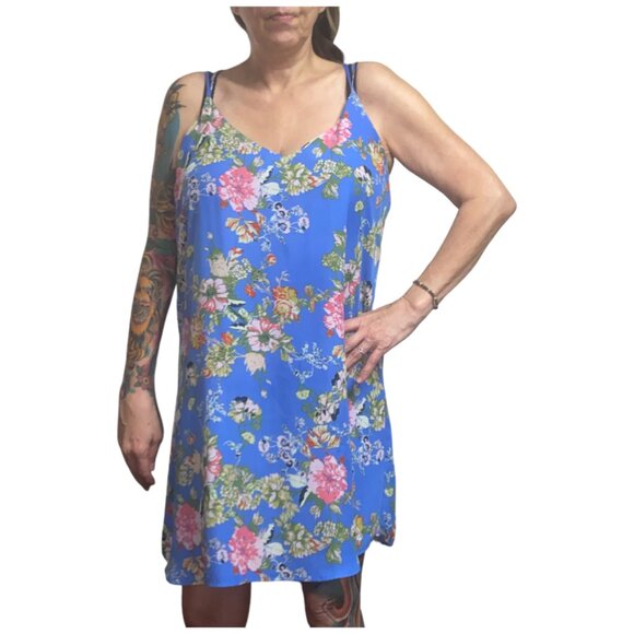 Sz.XL*Xhilaration*Blue Floral-Print Strappy Mini Dress - Picture 1 of 11
